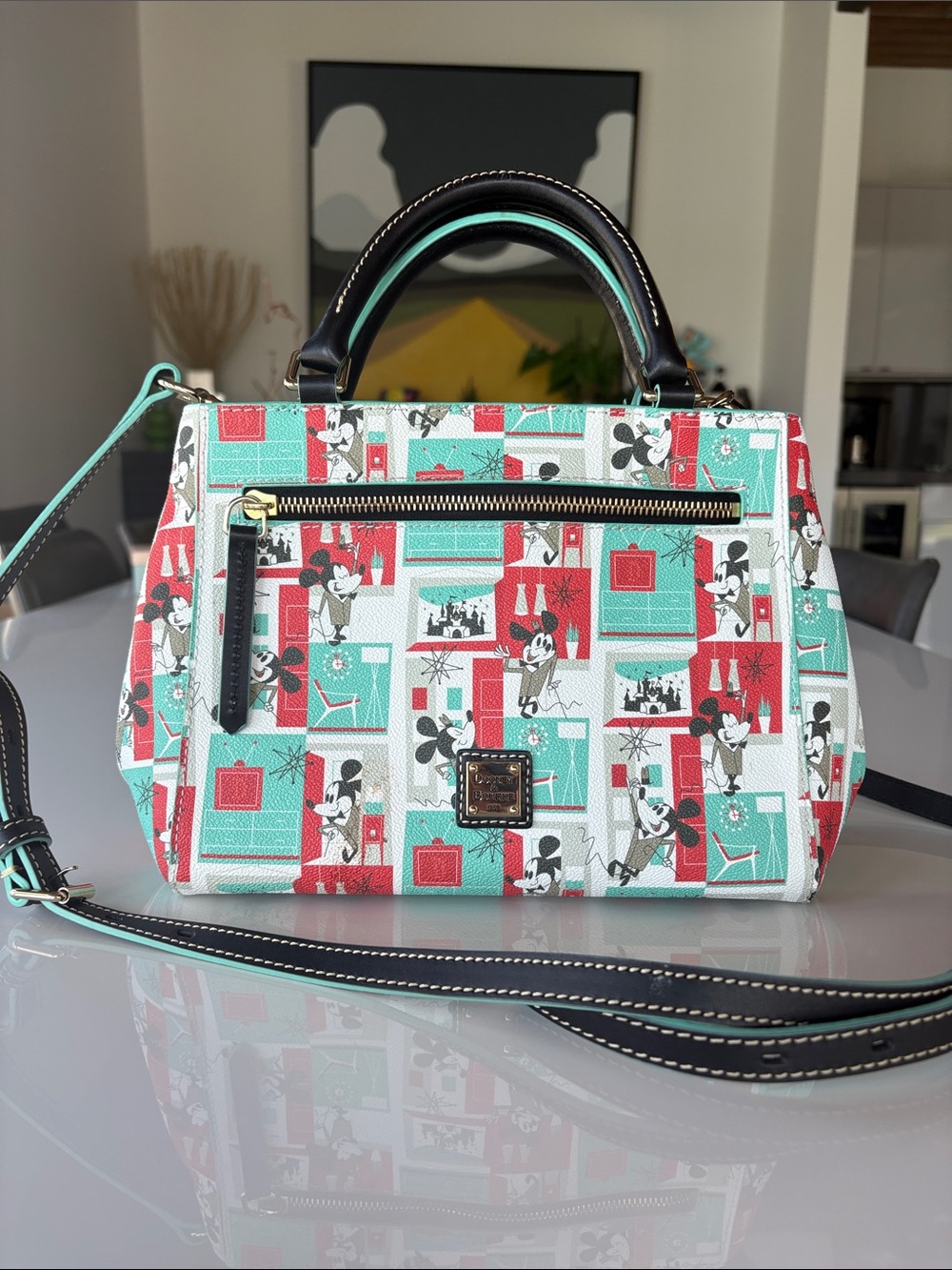 Dooney & Bourke Teal, Red & White Disney Print Satchel